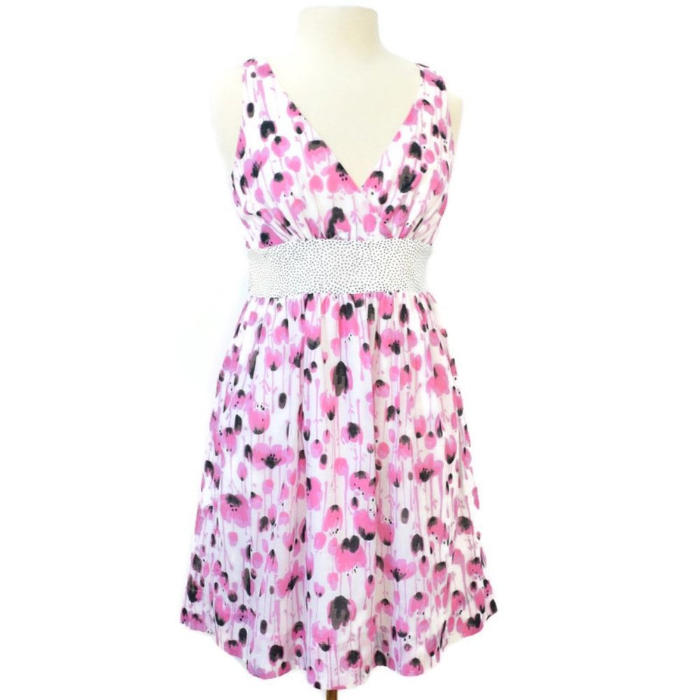 Johnny Martin Polka Dot V-Neck Womens Dresses Cocktail Sun Cotton Pink Floral 7M